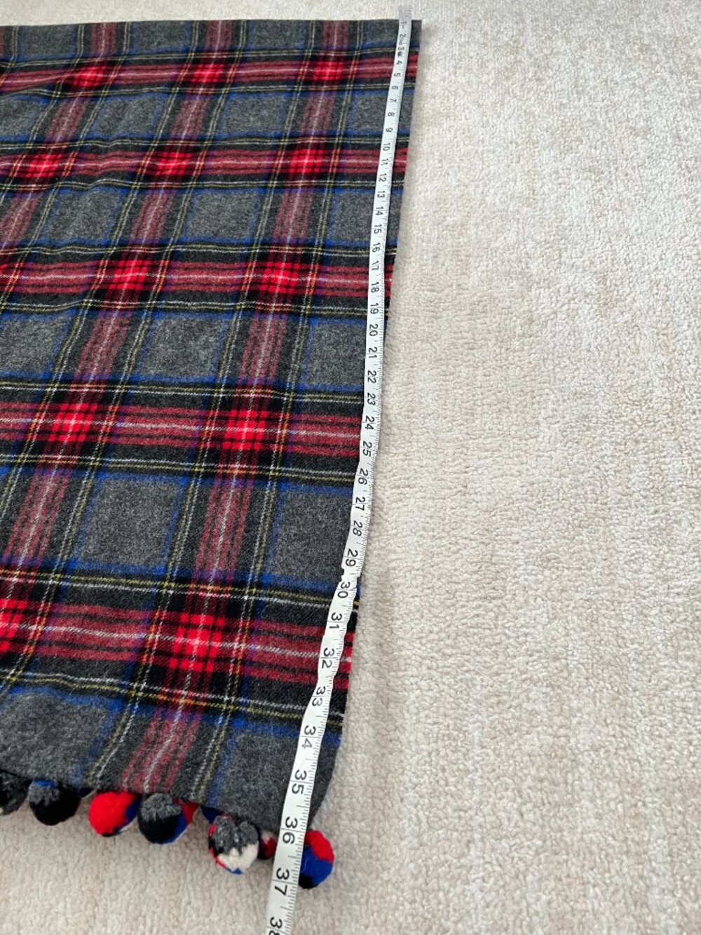 J. Crew Wool Tartan Plaid Pom Pom Scarf Wrap - Picture 4 of 7